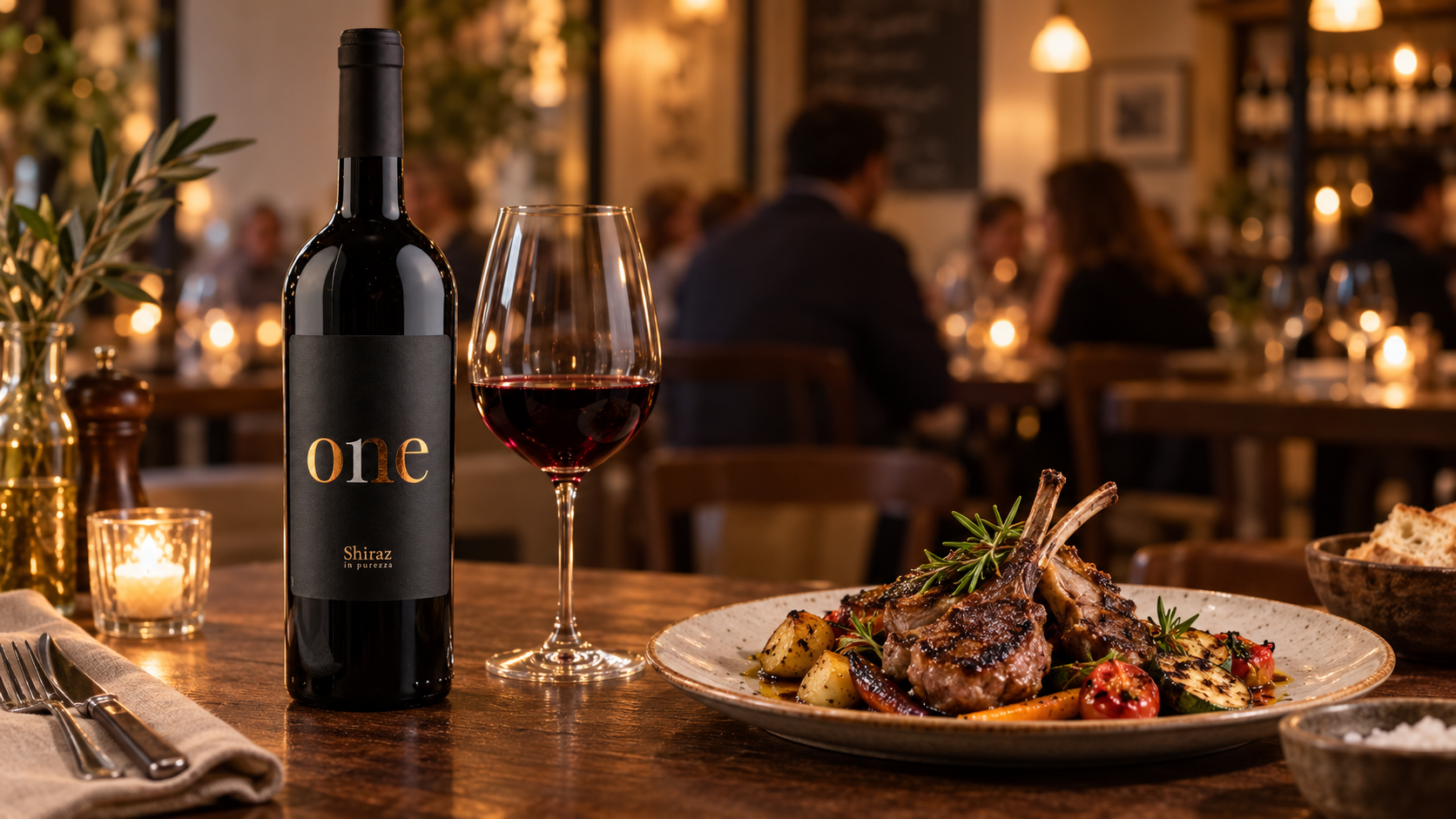 Shiraz servido com grelhados, assado e queijos curados